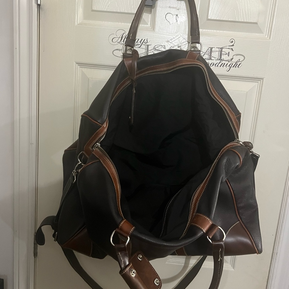 Roots Dark Brown Leather Duffel Bag